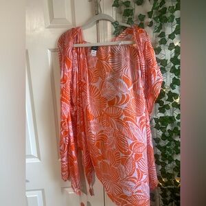 Echo Orange and White Leaf Print Kimono